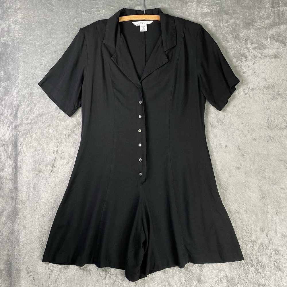 Vtg Compagnie Internationale Express Romper Womens Sz L Black Button Front Tie